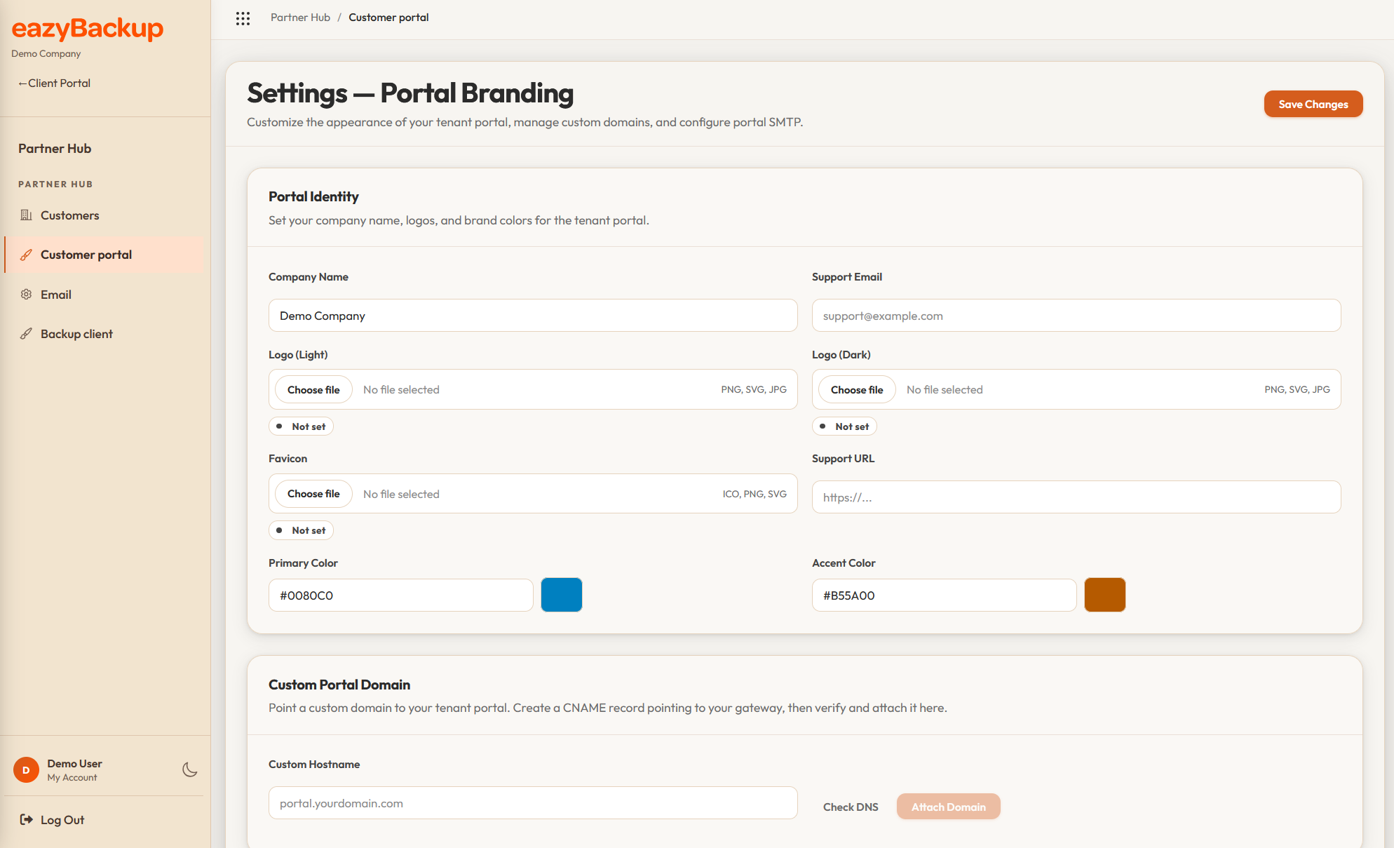 Partner Hub portal branding settings for the MSP's customer-facing portal